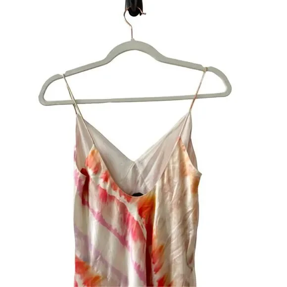 AllSaints Melody Marea Silk Slip Midi Dress Rainbow Pink